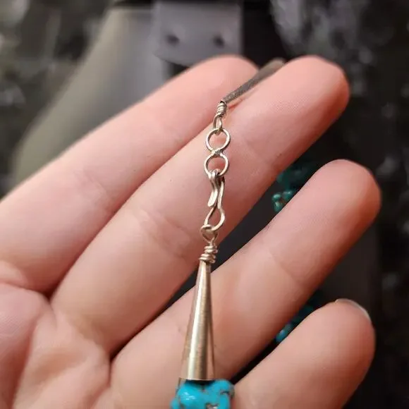 Vintage Morenci Turquoise Necklace Navajo Sterling Silver Beaded Pyrite Matrix - Picture 4 of 12